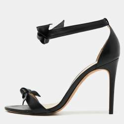 Alexandre Birman Black Leather Clarita Bow Ankle Wrap Sandals Size 40
