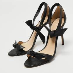 Alexandre Birman Black Leather Clarita Bow Ankle Wrap Sandals Size 40