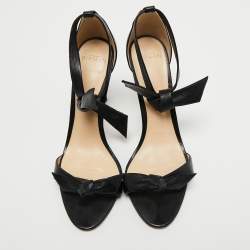 Alexandre Birman Black Leather Clarita Bow Ankle Wrap Sandals Size 40