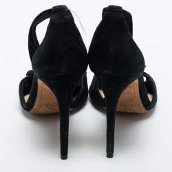 Pre Owned Alexandre Birman Black Suede Clarita Ankle Tie Sandals Size 37.5