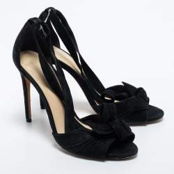Pre Owned Alexandre Birman Black Suede Clarita Ankle Tie Sandals Size 37.5