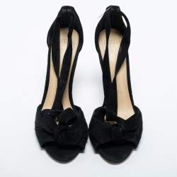 Pre Owned Alexandre Birman Black Suede Clarita Ankle Tie Sandals Size 37.5