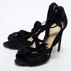 Pre Owned Alexandre Birman Black Suede Clarita Ankle Tie Sandals Size 37.5