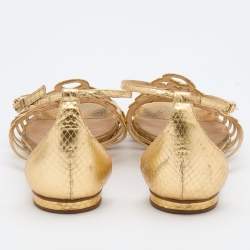 Alexandre Birman Gold Leather Strappy Flat Sandals Size 38