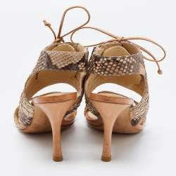 Alexandre Birman Beige/Brown Snakeskin Lace Up Sandals Size 39.5