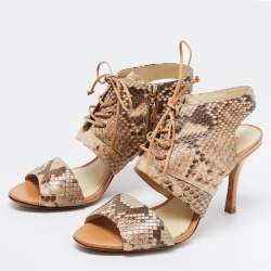 Alexandre Birman Beige/Brown Snakeskin Lace Up Sandals Size 39.5