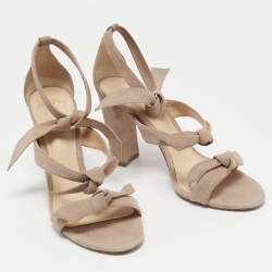 Pre Owned Alexandre Birman Beige Suede Lolita Ankle Tie Sandals Size 39