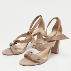 Pre Owned Alexandre Birman Beige Suede Lolita Ankle Tie Sandals Size 39