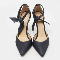 Pre Owned Alexandre Birman Navy Blue Denim Ankle Wrap Pumps Size 38.5