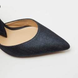 Pre Owned Alexandre Birman Navy Blue Denim Ankle Wrap Pumps Size 38.5