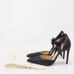 Pre Owned Alexandre Birman Navy Blue Denim Ankle Wrap Pumps Size 38.5
