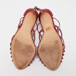 Pre Owned Alexandre Birman Burgundy Suede Ankle Strap Cage Sandals Size 38