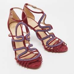 Pre Owned Alexandre Birman Burgundy Suede Ankle Strap Cage Sandals Size 38