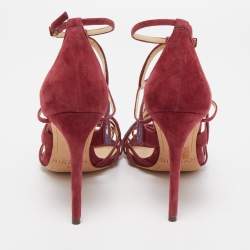 Pre Owned Alexandre Birman Burgundy Suede Ankle Strap Cage Sandals Size 38