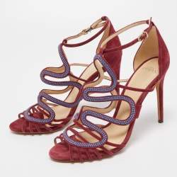 Pre Owned Alexandre Birman Burgundy Suede Ankle Strap Cage Sandals Size 38