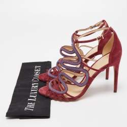Pre Owned Alexandre Birman Burgundy Suede Ankle Strap Cage Sandals Size 38