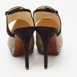 Alexandre Birman Brown/Black Python and Suede Platform Slingback Sandals Size 41