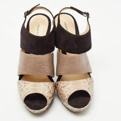 Alexandre Birman Brown/Black Python and Suede Platform Slingback Sandals Size 41