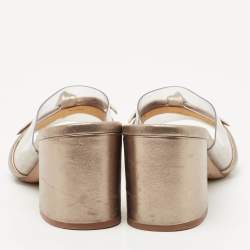 Alexandre Birman Metallic Leather and PVC Clarita Slide Sandals Size 41.5