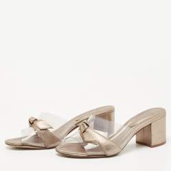 Alexandre Birman Metallic Leather and PVC Clarita Slide Sandals Size 41.5