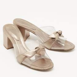 Alexandre Birman Metallic Leather and PVC Clarita Slide Sandals Size 41.5