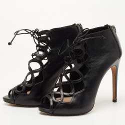 Alexandre Birman Black Leather Lace Up Ankle Boots Size 36