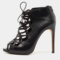 Alexandre Birman Black Leather Lace Up Ankle Boots Size 36