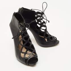 Alexandre Birman Black Leather Lace Up Ankle Boots Size 36