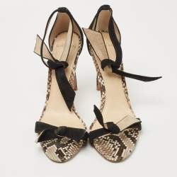 Alexandre Birman Black Suede and Python Bow Detail Ankle Strap Sandals Size 38
