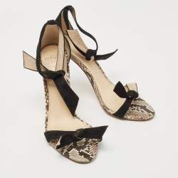Alexandre Birman Black Suede and Python Bow Detail Ankle Strap Sandals Size 38