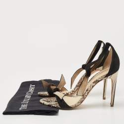 Alexandre Birman Black Suede and Python Bow Detail Ankle Strap Sandals Size 38