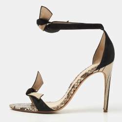 Alexandre Birman Black Suede and Python Bow Detail Ankle Strap Sandals Size 38