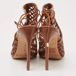 Pre Owned Alexandre Birman Brown Woven Leather Jackye Ankle Tie Sandals Size 36