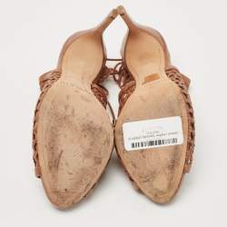 Pre Owned Alexandre Birman Brown Woven Leather Jackye Ankle Tie Sandals Size 36