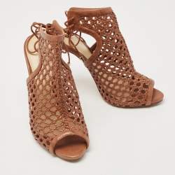 Pre Owned Alexandre Birman Brown Woven Leather Jackye Ankle Tie Sandals Size 36