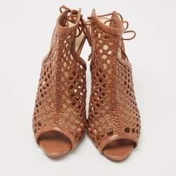 Pre Owned Alexandre Birman Brown Woven Leather Jackye Ankle Tie Sandals Size 36