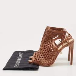 Pre Owned Alexandre Birman Brown Woven Leather Jackye Ankle Tie Sandals Size 36