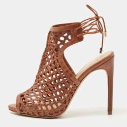 Pre Owned Alexandre Birman Brown Woven Leather Jackye Ankle Tie Sandals Size 36