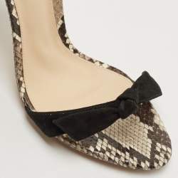 Alexandre Birman Black Suede and Python Leather Clarita  Ankle Wrap Sandals Size 37.5