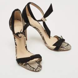 Alexandre Birman Black Suede and Python Leather Clarita  Ankle Wrap Sandals Size 37.5