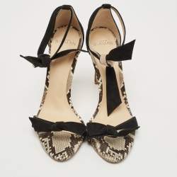 Alexandre Birman Black Suede and Python Leather Clarita  Ankle Wrap Sandals Size 37.5
