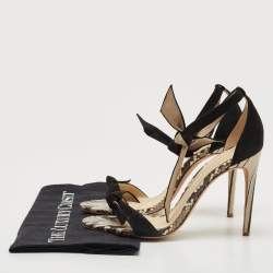 Alexandre Birman Black Suede and Python Leather Clarita  Ankle Wrap Sandals Size 37.5