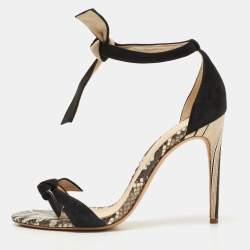 Alexandre Birman Black Suede and Python Leather Clarita  Ankle Wrap Sandals Size 37.5