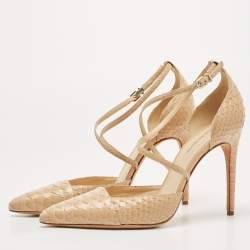 Alexandre Birman Beige Python Ankle Strap Pumps Size 41