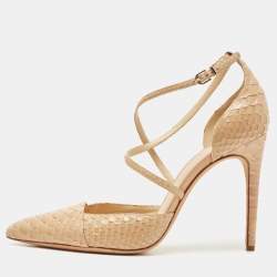 Alexandre Birman Beige Python Ankle Strap Pumps Size 41