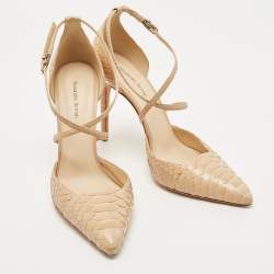 Alexandre Birman Beige Python Ankle Strap Pumps Size 41