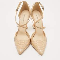 Alexandre Birman Beige Python Ankle Strap Pumps Size 41