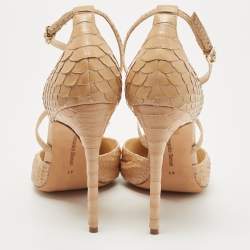Alexandre Birman Beige Python Ankle Strap Pumps Size 41