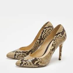 Pre Owned Alexandra Birman Beige/Brown Python Pointed Toe Pumps Size 37.5