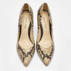 Pre Owned Alexandra Birman Beige/Brown Python Pointed Toe Pumps Size 37.5